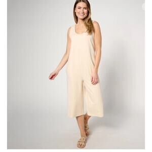 AnyBody NWT Cream Stretchy Tank Cropped‎ Pull On Jumpsuit Minimal Beachy Size LP